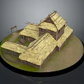 Traditional Thatched Roof Village Houses With Wooden Structure Grassland Setting And Fenced Area