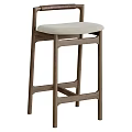 Modern Wooden Bar Stools With Leather And Fabric Seats And Woven Armrests