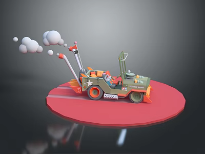 Green Toy Car With Orange Details BOOM Lettering White Smoke And Red Circular Platform 3d model