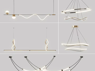 Modern Pendant Light Designs With Curved Shapes Metallic Frames And LED Illumination 3d model