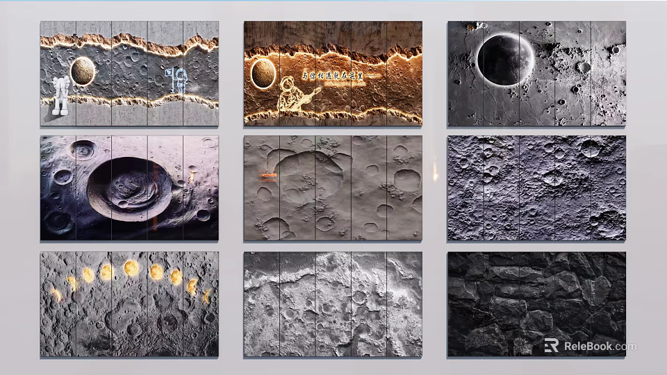 Moon Surface Texture Background Wall With Craters And Multiple Decorative Designs 3d model