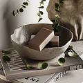 Daily Washing Products Organized Shelf Display With Bottles Jars Towels And Potted Plants