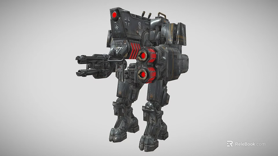 Futuristic Mech Weaponry Featuring Advanced Mechanical Structure Cannons Red Components And Detailed Design 3d model 