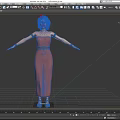 3D Model Woman In Pink Strapless Dress With Gold Belt Sandals Arms Outstretched
