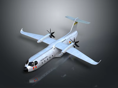 White Aircraft 3D Model Featuring Propeller Engines Wings Windows and Tail Logo 3d model