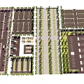 Parking Lot Layout Plan With Multiple Parking Areas Green Belt Separators And Pathways