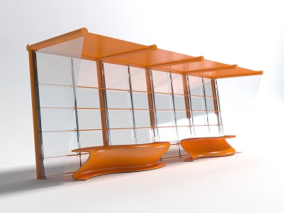 Orange Modern Canopy With Transparent Panels And Outdoor Comfortable Seats 3d model