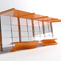 Orange Modern Canopy With Transparent Panels And Outdoor Comfortable Seats