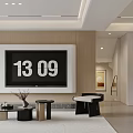 Modern Living and Dining Room Interior Design With Wooden Wall Large Screen TV And Furniture