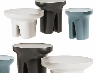 Modern Minimalist Coffee Tables With Round Top And Curved Base In White Black Blue 3d model