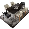 Modern Black Dining Table Set With Metal Legs Beige And Black Chairs Gray Rug