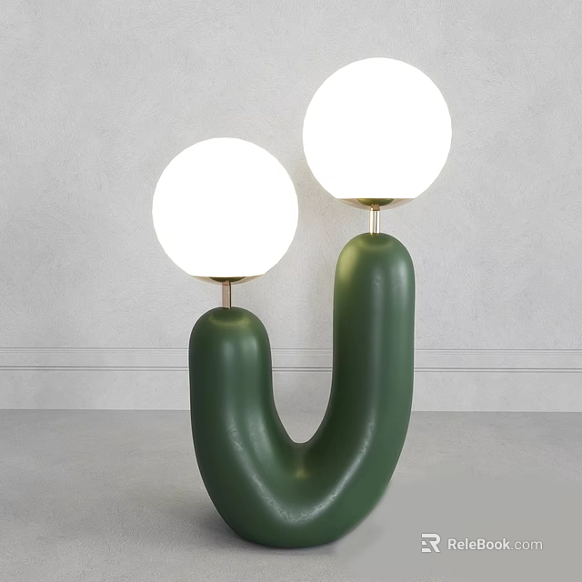 Modern Green Table Lamp With U Shaped Base And Two Spherical Shades 3d model 