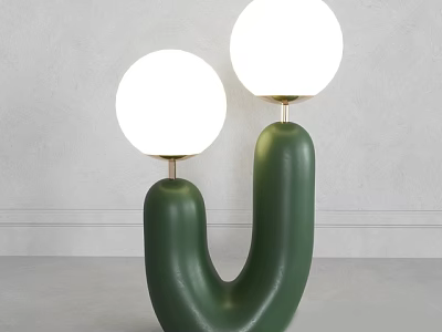 Modern Green Table Lamp With U Shaped Base And Two Spherical Shades 3d model