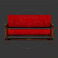 Red Upholstered Sofa with Wooden Arms and Elegant Classic Design