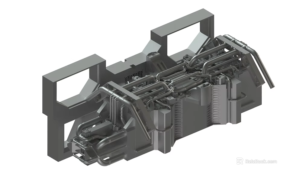 Mechanical Engineering Component With Metallic Structure And Interconnected Parts 3d model 