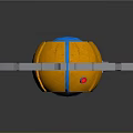 Mechanical Device With Orange Sphere Blue Glowing Core Red Gemstone And Gray Frame