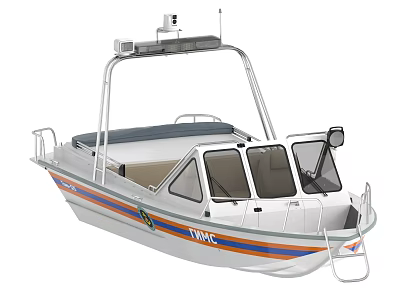 White Patrol Boat With Blue Orange Stripes EWRC Cabin And Equipment 3d model