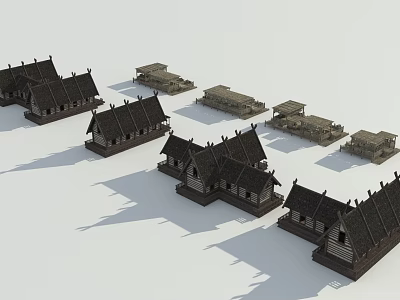 Ancient Architecture Models Featuring Traditional Sloped Roofs And Multiple Structures 3d model