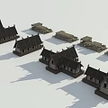 Ancient Architecture Models Featuring Traditional Sloped Roofs And Multiple Structures 3d model