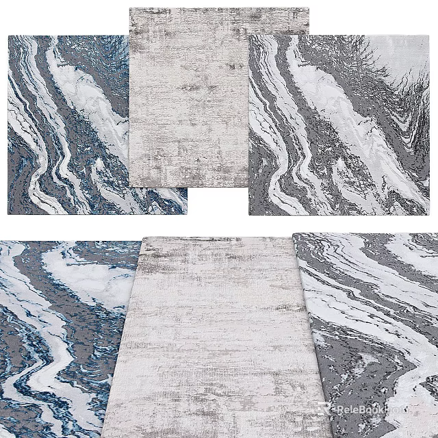 Modern Square Rugs With Blue Gray Marble Pattern For Living Room Decor 3d model 