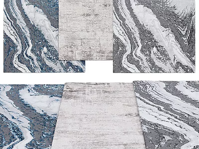 Modern Square Rugs With Blue Gray Marble Pattern For Living Room Decor 3d model