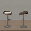 Poliform Bar Stools with Wooden Seats Black Leather Cushions and Metal Bases Modern Sleek Design