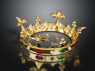 Shiny Golden Crown Headwear With Intricate Decorative Design And Colorful Gems 3d model