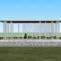 Modern Pergola With White Columns Sofa Seating And Paved Floor Overlooking Water View