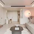 Modern Living and Dining Room Interior With White Sofa Coffee Table And Dining Chairs