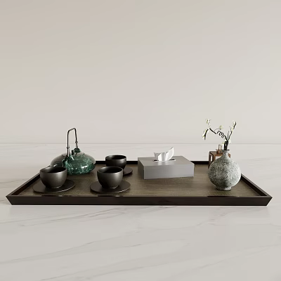 Tea Set Tea Tray Tea Cup Teapot Vase Paper Smoke 3d model