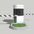 White Security Booth With Black And White Striped Barrier Gates Gray Base And Green Lawn