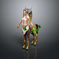 Detailed Fantasy Female Centaur Character With Feathered Headpiece And Green Vine Decorations