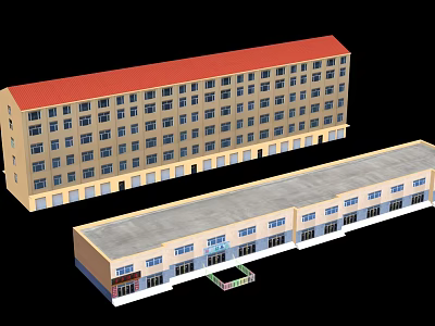 Yellow Multi story Residential Building With Red Roof And Numerous Windows 3d model