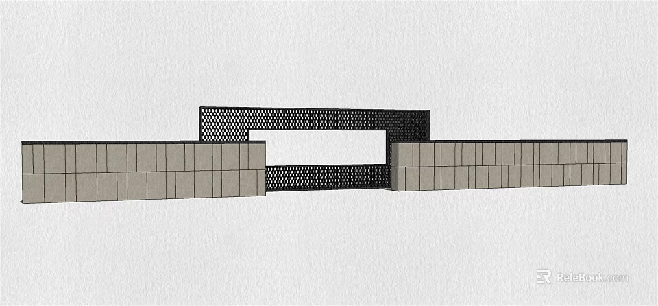 Feature Wall Design With Grey Block Panels Black Perforated Structure And Central Opening 3d model