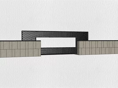 Feature Wall Design With Grey Block Panels Black Perforated Structure And Central Opening 3d model