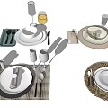 Modern Stylish Dinnerware Set With Ceramic Plates Glass Cups Metal Utensils And Linen Placemats
