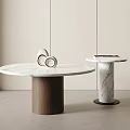 Modern Round Marble Coffee Table Design With Wooden Base And Marble Side Table 3d model