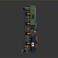 Green Vertical Industrial Device With Human Figure Blue Cylinder And Warning Stripes