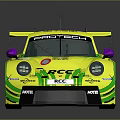 Yellow Green Racing Car With PROTECH ACC MOTUL Logos Rear Wing And Aerodynamic Design