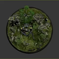 Game Character Mechanical Creature with Lush Greenery Mossy Rocks and Jungle Elements