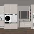 Modern Laundry Room With Front Load Washing Machines Cabinets Sink And Mirror