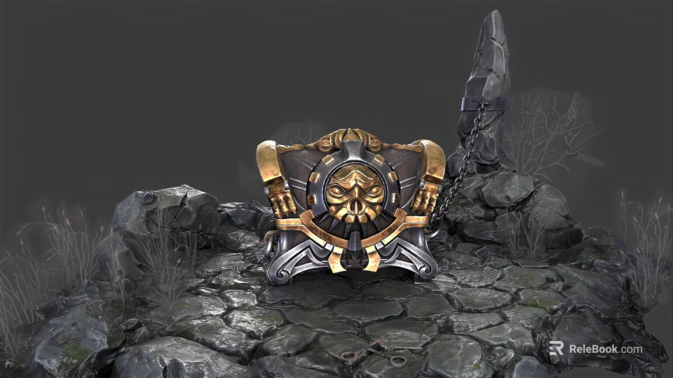 Decorative Household Ornament With Gold Black Intricate Design Emblem Stone Base Chain Accents 3d model 