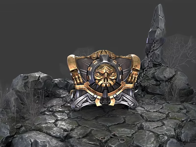 Decorative Household Ornament With Gold Black Intricate Design Emblem Stone Base Chain Accents 3d model