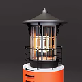 Classic European style Architecture Lighthouse With Red And White Stripes Circular Platform And Stone Ramp