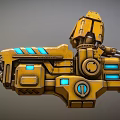 Yellow Sci Fi Mechanical Device With Blue Glowing Elements And Detailed Components 3d model