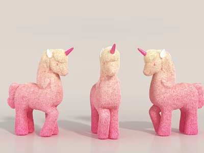 Three Cute Pink Unicorn Plush Toys Displayed In Different Angles 3d model