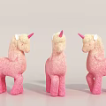 Three Cute Pink Unicorn Plush Toys Displayed In Different Angles 3d model