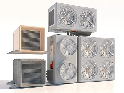 Multiple Stacked Air Conditioner Fans With Various Colors And Styles Including Beige And Gray 3d model