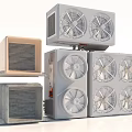 Multiple Stacked Air Conditioner Fans With Various Colors And Styles Including Beige And Gray