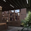 Modern Beauty Hair Salon Interior With Wooden Display Shelves Front Desk And Green Plants